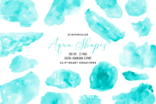 Aqua Watercolor Shapes and Illustrations