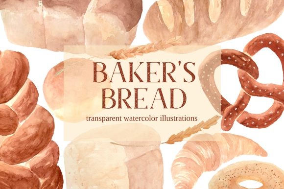 Bakery Bread Watercolor Clipart Set and Illustrations