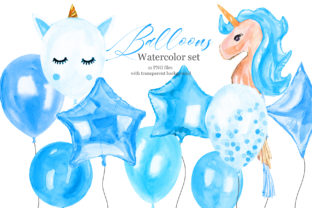 Blue Balloons Watercolor Clipart and Illustrations