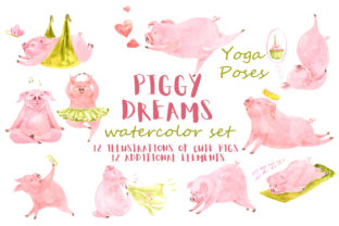 Piggy Yoga. Pig Dreams Watercolor Set