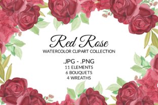 Red Rose Flower Watercolor Clipart Set