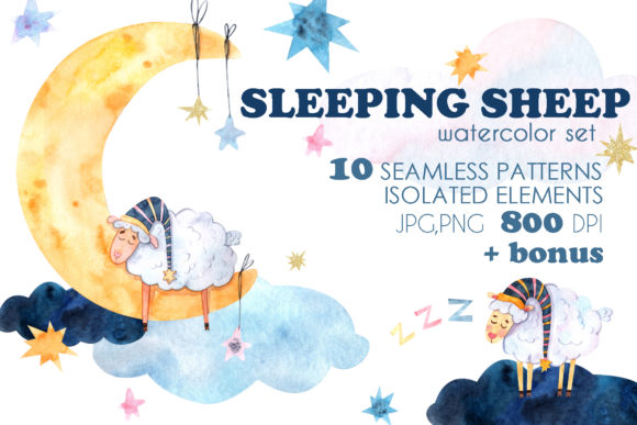 Sleeping Sheep Watercolor Set and Illustrations
