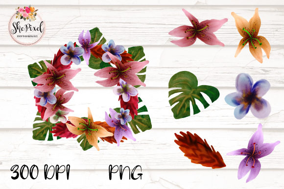 Tropical Watercolor Flower Clipart Set and Illustrations