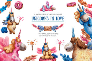 Unicorns in Love - Watercolor Clip Art