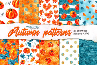 Watercolor Autumn Seamless Patterns and Illustrations