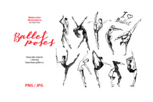 Watercolor Ballet Poses Digital Cliparts and Illustrations