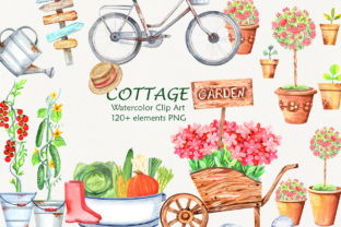 Watercolor Cottage Garden Clip Art and Illustrations