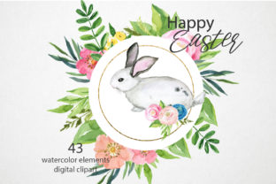 Watercolor Easter Bunny Clipart Set and Illustrations