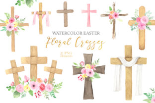 Watercolor Easter Floral Crosses Illustrations