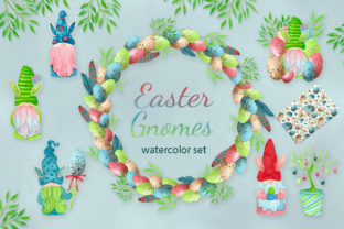 Watercolor Easter Gnomes Collection and Illustrations