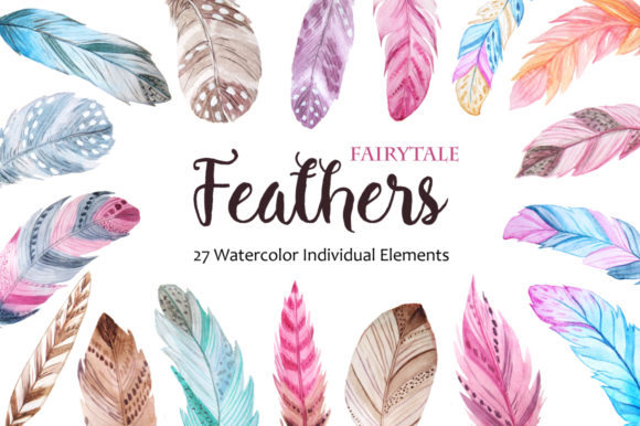 Watercolor Fairytale Feathers Set Illustrations