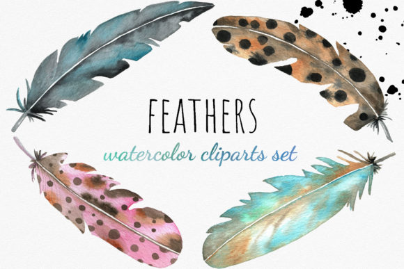 Watercolor Feather Clipart and Illustrations