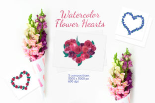 Watercolor Flower Hearts Illustrations