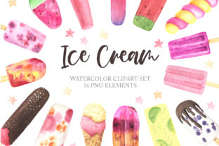 Watercolor Icecream Clipart Set 1 Illustrations