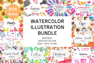 Watercolor Illustration Clipart Bundle
