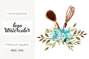 Watercolor Logo Floral Whisk for Bakery Illustrations
