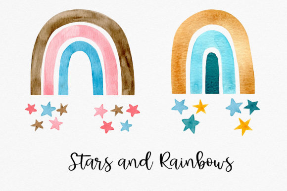 Watercolor Rainbow and Stars Clipart