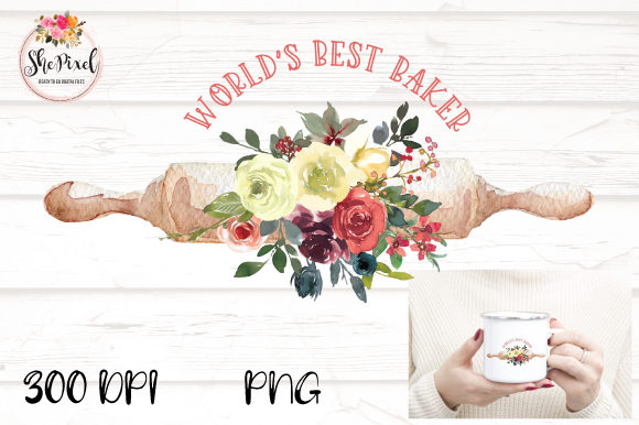 Watercolor Rolling Pin Baker Clipart and Illustrations