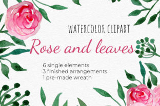 Watercolor Roses and Leaves Clipart Set Illustrations