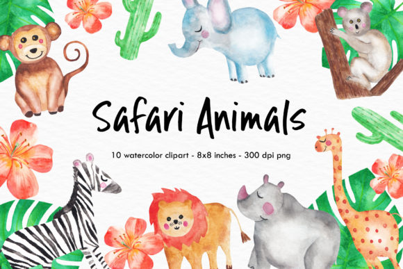 Watercolor Safari Animals Illustrations