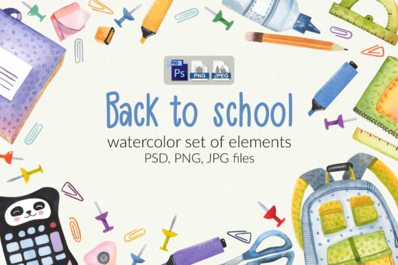 Watercolor School Set and Illustrations