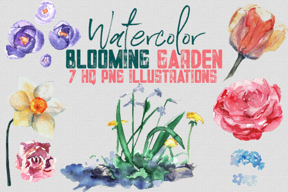 Watercolor Set Blooming Garden Illustrations