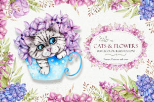 Watercolor Spring Cats Illustrations