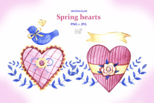 Watercolor Spring Hearts Illustrations