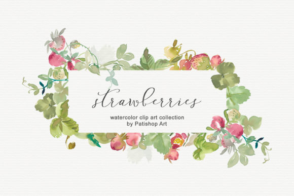 Watercolor Strawberry Clipart Collection and Illustrations