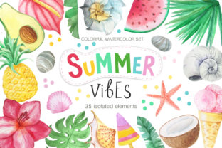Watercolor Summer Vibes Set and Illustrations