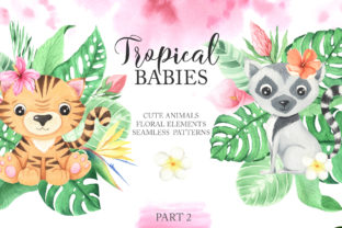 Watercolor Tropical Babies Set 2 Illustrations