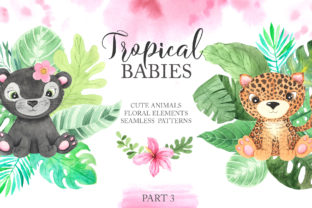Watercolor Tropical Babies Set 3 Illustrations