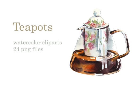 Watercolor Vintage Teapots Illustrations