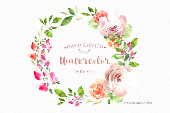 Watercolor Wreath - Hand Painted Illustrations
