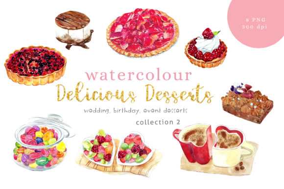 Watercolour Desserts Illustration 2 and Illustrations